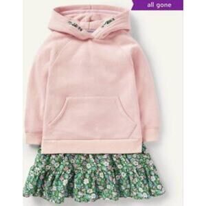 MINI BODEN Cozy Hooded Sweatshirt Dress Floral skirt